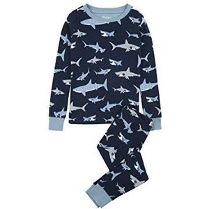 Hatley Organic Cotton Long Sleeve Printed Pyjama Set Jongens, Shark Frenzy, 12 Jaren