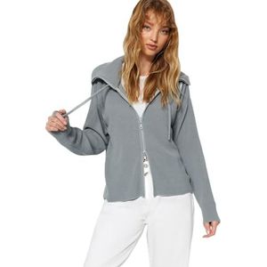 Trendyol Dames rechte lange mouwen plus size gebreide jas, grijs, L Grote maten