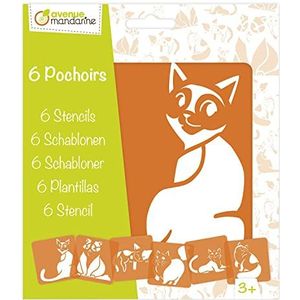 AVENUE MANDARINE - Tas met 6 sjablonen voor kinderen - Motief: Katten - afmetingen sjablonen: 15 x 15 cm - Creatieve hobbys, decoratie om zelf te maken - PO009C