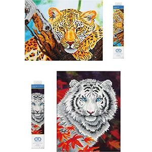 Diamond Dotz 69505 - Diamond Painting plaatjes voor kinderen & volwassenen, DIY set met de motieven ""Leopard Look"" en ""White Tiger in Autum"", evenals bijpassende accessoires.