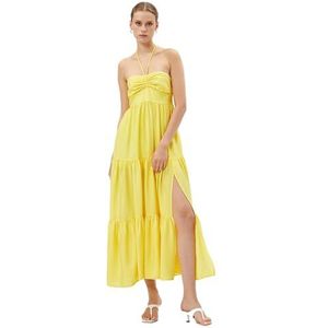 Koton Dames Viscose Mix Draped Halter Neck Long Dress, geel (154), 38
