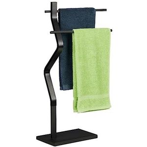 Relaxdays staand handdoekenrek - handdoekstandaard - badkamer - zigzag - modern - zwart