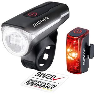 SIGMA SPORT - Led-fietslampenset AURA 60 en Infinity. StVZO-goedgekeurd, op batterijen werkend voorlicht en achterlicht