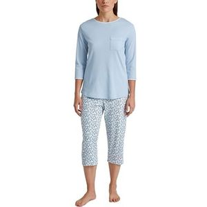 CALIDA Sweet Dreams 3/4-pyjama voor dames, van 100% katoen, broek met stof beklede elastische tailleband, Arctic Ice, 36/38