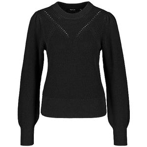 Taifun Katoenen pullover voor dames, ballonmouwen, lange mouwen, gebreide manchetten, katoenen pullover, pullover, pullover, effen kleuren, zwart, 38