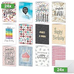 Sigel DS705 verjaardagskaartenset, 24 stuks, A6, incl. witte enveloppen, 12 verschillende verjaardagskaarten