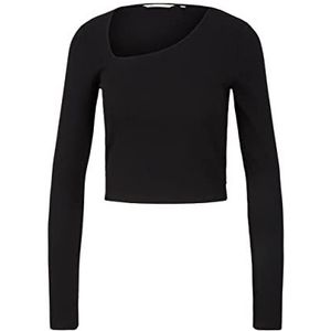 TOM TAILOR Denim Dames Shirt met lange mouwen met asymmetrische hals 1034573, 14482 - Deep Black, XL