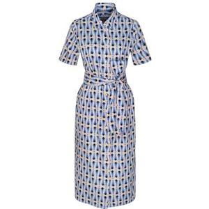 Seidensticker Blousejurk voor dames, met ceintuur, regular fit, midi-jurk, hemdblousekraag, korte mouwen, 100% katoen, blauw, 44
