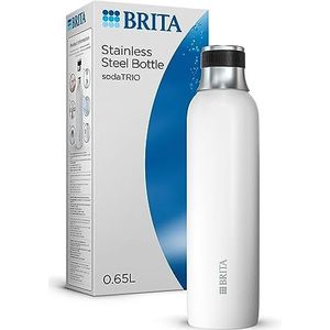 BRITA thermofles sodaTRIO RVS klein wit - isolerende & dubbelwandige premium roestvrijstalen fles met anti-slip siliconen dopgreep: houdt je water koud en je koffie en thee warm