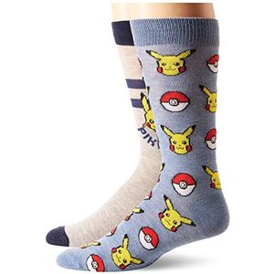 Pokemon Mens 2 Pack Crew Casual Sock, Blauw Grijs Multi, 10-13 US, Blauw Grijs Multi, 10-13