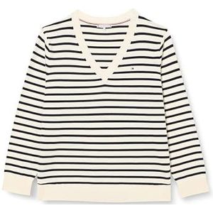 Tommy Hilfiger CRV Co Jersey Stitch V-nk Sweatr Trui Trui voor dames, Ivoor bloemblaadje/Deseret Sky Stp, 48