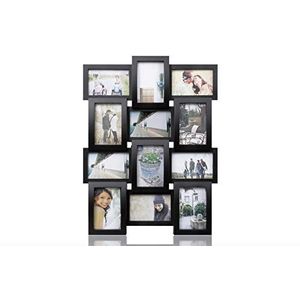 ARPAN Meervoudige fotolijst, voor 12 foto's van 15 x 10 cm, ideaal cadeau, plastic, zwart, afmetingen ca. 59 cm x 45 cm x 2,5 cm