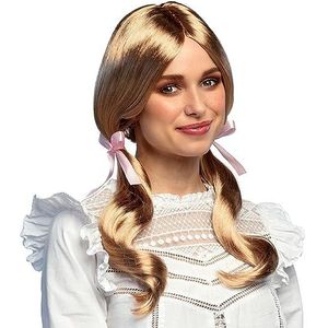 Boland 86379 - Pruik Schoolmeisje voor volwassenen, synthetisch haar in staarten met roze strikken, blond lang kapsel, kostuumaccessoires voor carnaval, themafeest of vrijgezellenfeest