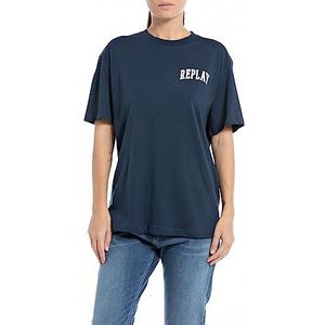 Replay Dames T-shirt met korte mouwen van katoen met logo, Donkerblauw... 908, S