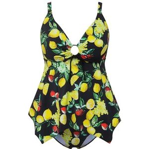 Ulla Popken, Dames, grote maten, tankini judith, citroenbessen, zwart, 42