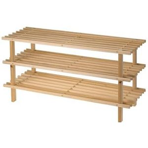 Schoenenkast - Natuurlijke Houtkleur - Dennenhout - 3 Opberglagen