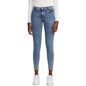 ESPRIT Gerecycleerd: skinny stretchjeans met middelhoge tailleband, Blue Light Washed., 31W / 32L