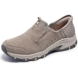 Skechers Hillcrest Sunapee voor dames, Taupe Suede Lycra Lichtroze Trim, 35.5 EU