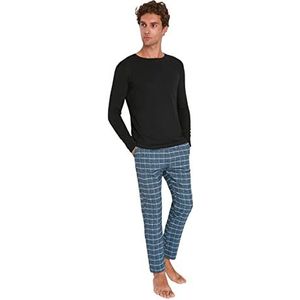 Trendyol Dames Man Plaid Gebreide Pyjama Set (Pack van 2), Zwart, M