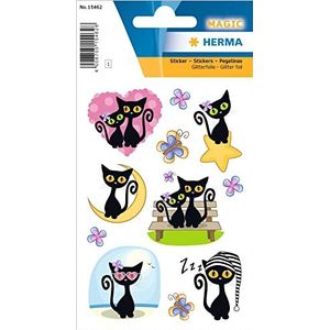 HERMA 15462 Glitterstickers voor kinderen, schattige kat (11 stickers, folie, glinsterend) zelfklevend, permanent hechtend motief etiketten voor meisjes en jongens, kleurrijk