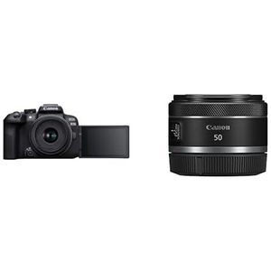 Canon EOS R10 spiegelloze camera + RF-S 18-45 mm F4.5-6.3 is STM-lens (hybride camera,), zwart & Canon RF 50 mm Lens met F1.8 STM voor EOS R (43 mm filterdraad), zwart
