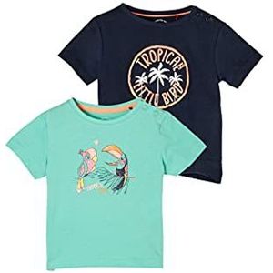 s.Oliver Unisex - Baby 2-pack T-shirts met print op de voorkant, petrol/donkerblauw, 68 cm