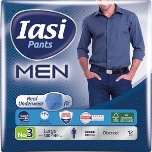 Incontinentiebroek voor heren, superdun en discreet, maat L (12 stuks). Zeer absorberend met geurbeheersingssysteem, anatomisch gevormd en met Comfi-Fit-technologie geeft een echte pasvorm voor