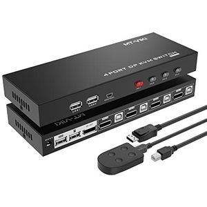 MT-VIKI 4K KVM Switch DisplayPort 4 port DP KVM Switch 4 monitoren met 4 DP-kabels 4 USB-kabels 4K@60Hz 4:4:4 UHD ondersteuning HDCP 2.2 Hotkey Selector