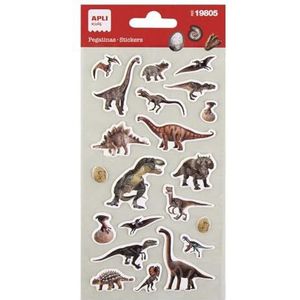 APLI Kids 19805 - realistische dinosaurus-stickers, 1 vel met 21 reliëfstickers, ideaal voor scrapbooking, decoratie of doe-het-zelf