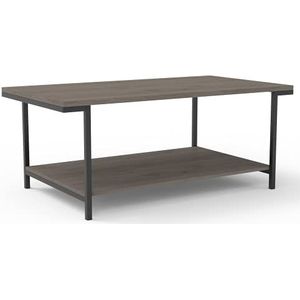 Novilla Salontafel voor woonkamer, salontafel met 2 niveaus met open opbergplank, moderne industriële stijl metalen frame, AdjusTable tafelpoten, waterdicht bureaublad, walnoot, 110x60x45cm