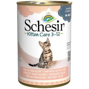 Schesir - Natvoer voor katten puppy's met smaak kip met alo�ë in gelatine - voor kittens van 3 tot 12 maanden - 24 blikjes à 140 g (3,36 kg in totaal)