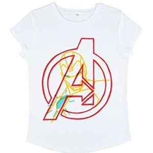 Marvel Women's Classic-Ironman Avengers T-shirt met opgerolde mouwen, wit, L, wit, L