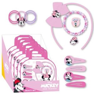 Minnie Beauty-set voor kinderen, meerkleurig, ideaal om je kleintjes te verrassen, bevat 5 haarelastiekjes, 1 haarband, 4 haarklemmen, 1 armband en 1 ring, origineel product, ontworpen in Spanje