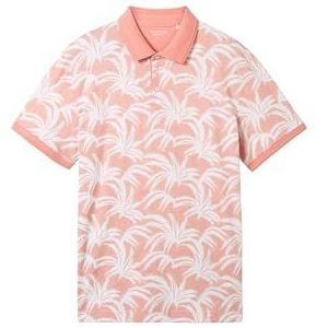 TOM TAILOR Basic poloshirt voor heren met zomerse allover-print, 35579 - Coral White Leaf Design, XL