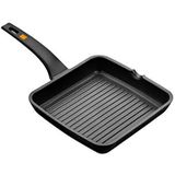 BRA Efficient Grillpan met strepen, gegoten aluminium braadpan met antiaanbaklaag Teflon Platinum Plus, zwart, 28 cm