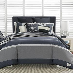 Nautica Dekbedovertrek Set Katoen Omkeerbaar Beddengoed met Bijpassende Shams, Styligh Home Decor, King, Rendon Charcoal/Navy