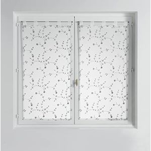 douceur d'intérieur, 1 paar gordijnen met lussen (2 x 60 x 120 cm) kleine bloem wit/grijs, geborduurde gezandstraalde voile
