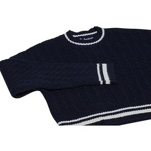 Bridgeport Dames zachte gebreide trui met ronde hals in contrasterende kleur marine maat XS/S, marineblauw, XS