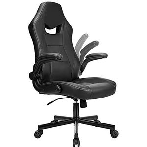 BASETBL Bureaustoel, managersstoel, bureaustoel met hoge rugleuning en opklapbare armleuning, in hoogte verstelbaar, zwart
