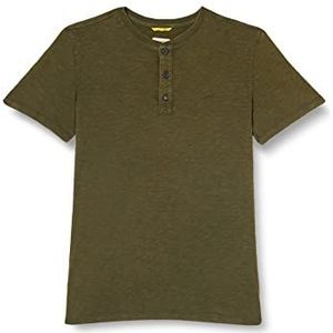 camel active Henley T-shirt met korte mouwen voor heren, met knoop, groen (khaki), XL