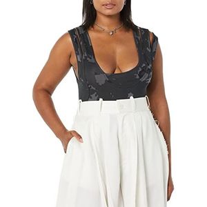 maison blanche Damesbody, Geribbelde print in het zwart (zonder tas)