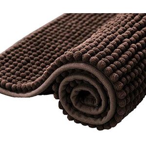 subrtex Chenille badmatten voor badkamer, extra zacht en waterabsorberend antislip badkleed, perfect pluche tapijtmatten voor bad, douche (50 × 80 cm, chocolade)