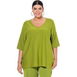 Ulla Popken - Trui - Grasgroen - V-hals - Halve Mouw - Losse Pasvorm