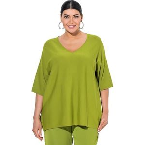 Ulla Popken - Trui - Grasgroen - V-hals - Halve Mouw - Losse Pasvorm