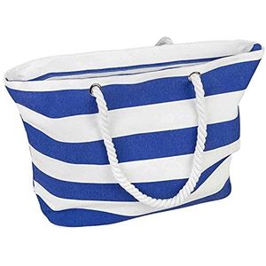 Idena 30232 - Draagtas van robuuste stof met ritssluiting, blauw-wit gestreept, ca. 57 x 19 x 38 cm groot, ideaal als shopper, schoudertas, voor vakantie, strand en picknick