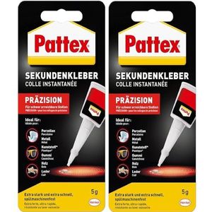 Pattex superlijm precisie 2 x 5 g tube superlijm, nauwkeurig lijmen zonder druipen, sneldrogende, vaatwasmachinebestendige vloeibare lijm