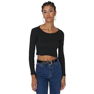 Trendyol Vrouwen Getailleerde Standaard Boothals Gebreide Blouse, Zwart-wit, L