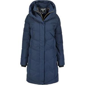 Geographical Norway Djamila Lady Lange parka voor dames, dik, warm, herfst, winter, dunne jas, capuchon, imitatiebont, winddichte jas, elegante donsjack voor dames (marineblauw S), Marineblauw, S