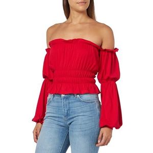 Madnezz House Dames Shirt Lina, lange mouwen, vrije schouders, rode kleur, maat XL, rood, XL