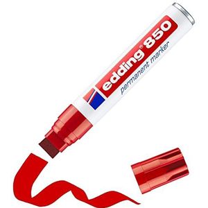 edding 850 permanent marker - rood - 1 stift - beitelpunt 5-15 mm - voor brede markeringen - watervast, sneldrogend - wrijfvast - voor karton, kunststof, hout, metaal, glas